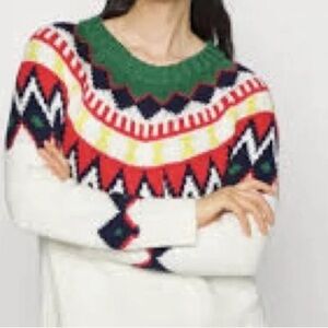 Aerie Fair Isle Sweater White Red Green Blue Womens XXLarge